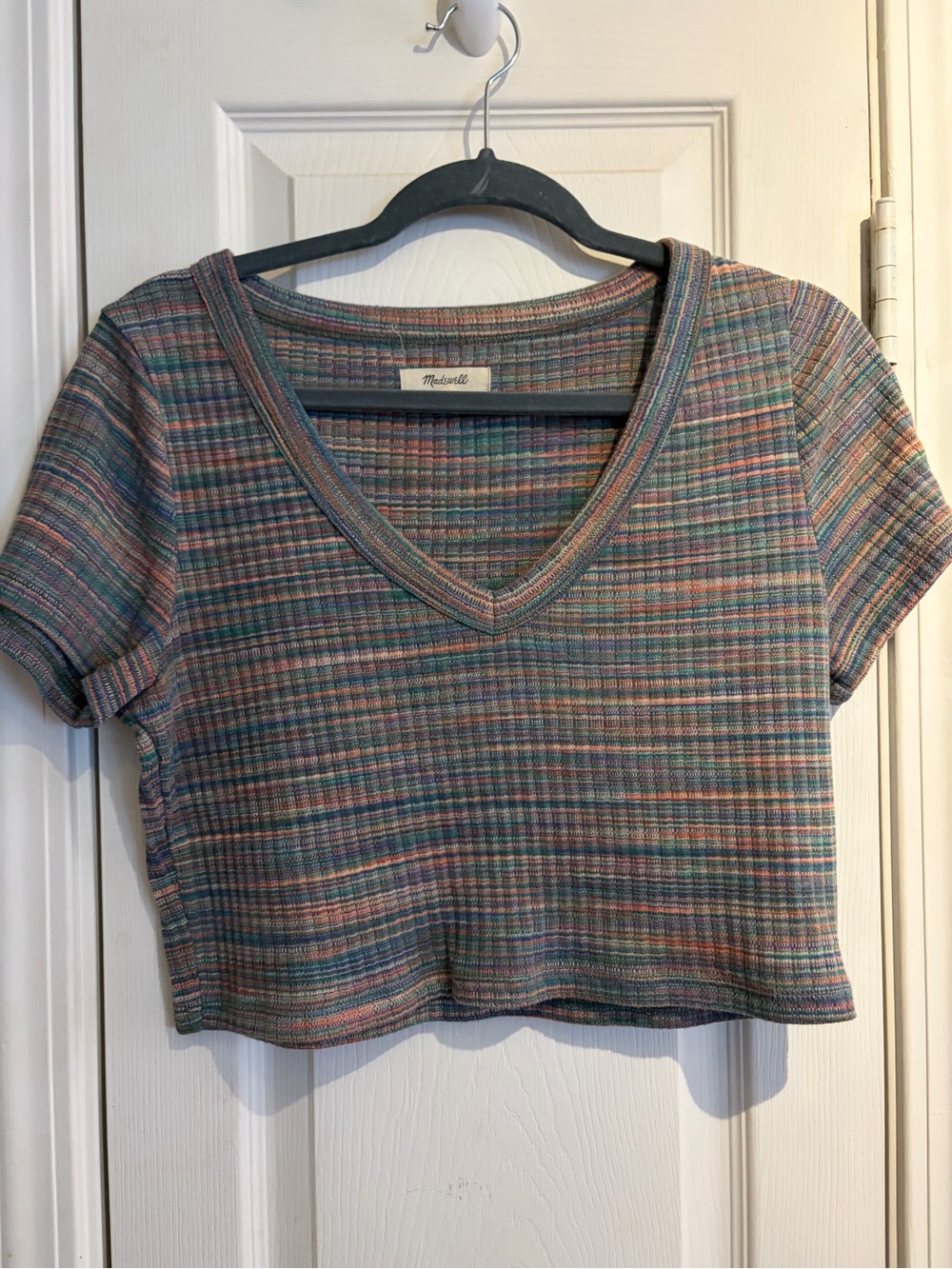 Madewell Pastel Multicolor Ribbed V-Neck Crop Top